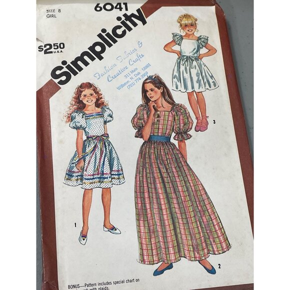 80s Simplicity 6041 Sewing Pattern Size 8 Girls Pullover Dress Two Lengths UNCUT - Picture 5 of 6